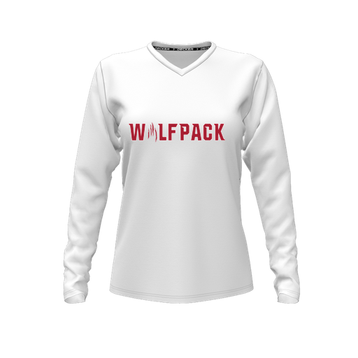 [CUS-DFW-TEES-CMF-VNK-LSL-WHT-FYXS-LOGO1] Comfort T-Shirt (Female Youth XS, White, V Neck, Logo 1, Long Sleeve)