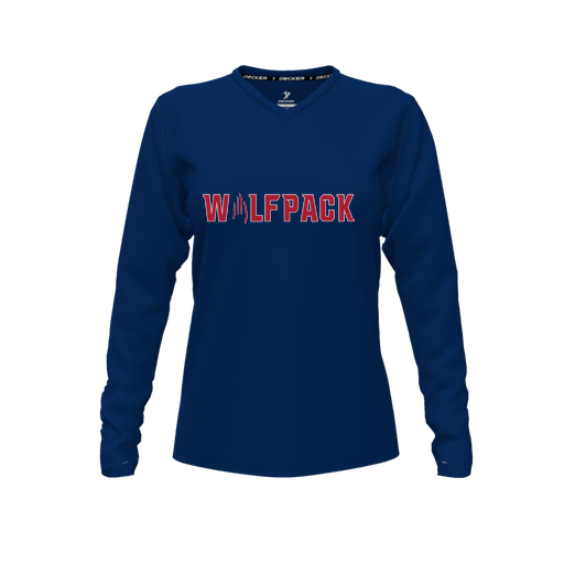 [CUS-DFW-TEES-CMF-VNK-LSL-NVY-FYXS-LOGO1] Comfort T-Shirt (Female Youth XS, Navy, V Neck, Logo 1, Long Sleeve)