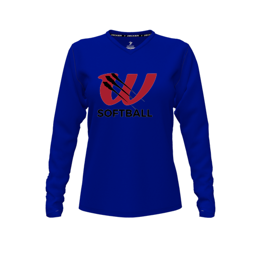 [FTLVCFRY-FYXS-LOGO2] Decker Comfort T-Shirt (Female Youth XS, Royal, V Neck, Logo 2, Long Sleeve)