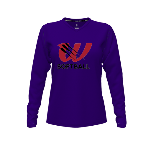 [CUS-DFW-TEES-CMF-VNK-LSL-PUR-FYXS-LOGO2] Decker Comfort T-Shirt (Female Youth XS, Purple, V Neck, Logo 2, Long Sleeve)