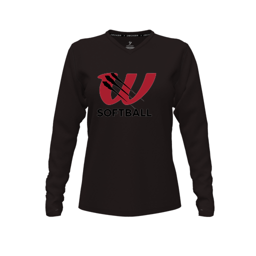 [CUS-DFW-TEES-PER-VNK-LSL-BLK-FYXS-LOGO2] Performance T-Shirt (Female Youth XS, Black, V Neck, Logo 2, Long Sleeve)