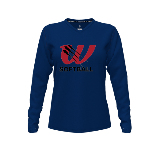 [FTLVPTNV-FYXS-LOGO2] Decker Performance T-Shirt (Female Youth XS, Navy, V Neck, Logo 2, Long Sleeve)