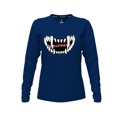 [FTLVPTNV-FYXS-LOGO3] Decker Performance T-Shirt (Female Youth XS, Navy, V Neck, Logo 3, Long Sleeve)