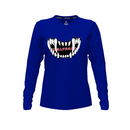 [CUS-DFW-TEES-PER-VNK-LSL-RYL-FYXS-LOGO3] Performance T-Shirt (Female Youth XS, Royal, V Neck, Logo 3, Long Sleeve)