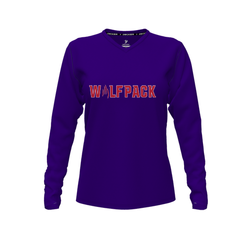 [FTLVPTPP-FYXS-LOGO1] Decker Performance T-Shirt (Female Youth XS, Purple, V Neck, Logo 1, Long Sleeve)