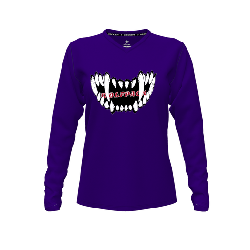 [FTLVPTPP-FYXS-LOGO3] Decker Performance T-Shirt (Female Youth XS, Purple, V Neck, Logo 3, Long Sleeve)